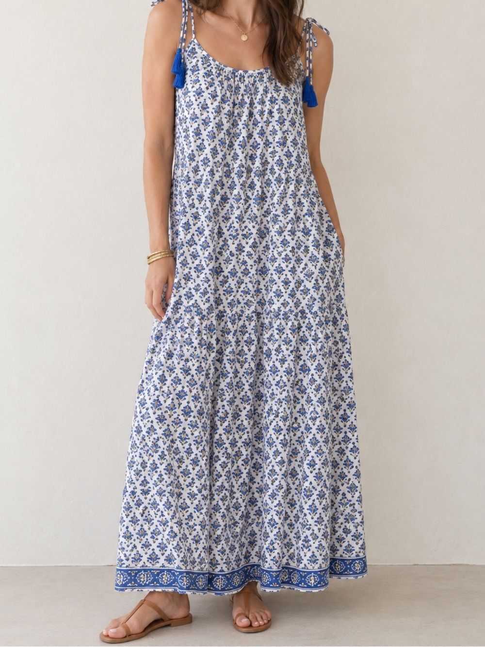 NWT St. Bernard Sur La Vague Block Print Maxi Dress O/S